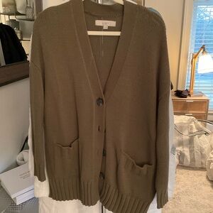 LOFT Women's Khaki Button-Up Cardigan